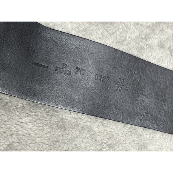 Fendi Black Leather Triple Buckle Belt Italy 90/36 Stitch Detail Genuine Leather - Picture 5 of 9